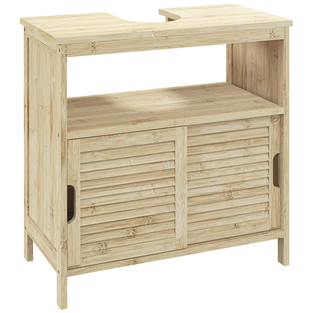 Meuble sous lavabo en Bambou, Meuble de Rangement pour Salle de Bain avec 2 Portes, 60 x 30 x 60 cm, Bois Naturel-0