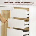 Buffet, meuble de rangement avec 2 portes et 4 tiroirs, étagère réglable, 120 x 40 x 86 cm, blanc et chêne-5