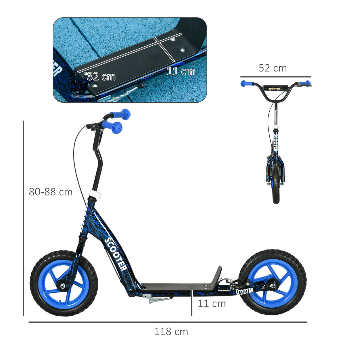 Trottinette patinette scooter enfant grandes roues de 6 à 12 ans hauteur réglable frein arrière béquille bleu-2