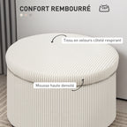 Pouf coffre rangement, tabouret rond, pouf repose-pieds en velours côtelé, charge 120 Kg, Ø 60 x 41 cm, beige-4
