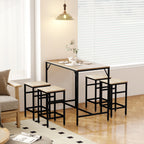 Ensemble Table de Bar Industriel + 4 tabourets Repose-Pieds en Bois couleur Chêne Clair Cadre en métal Noir-8