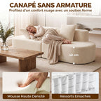 Canapé 3 Places Incurvé, Velours Côtelé 245cm, Canapé Salon, Assise Profonde, 2 Coussins, Compressé Sans Montage, Crème-5