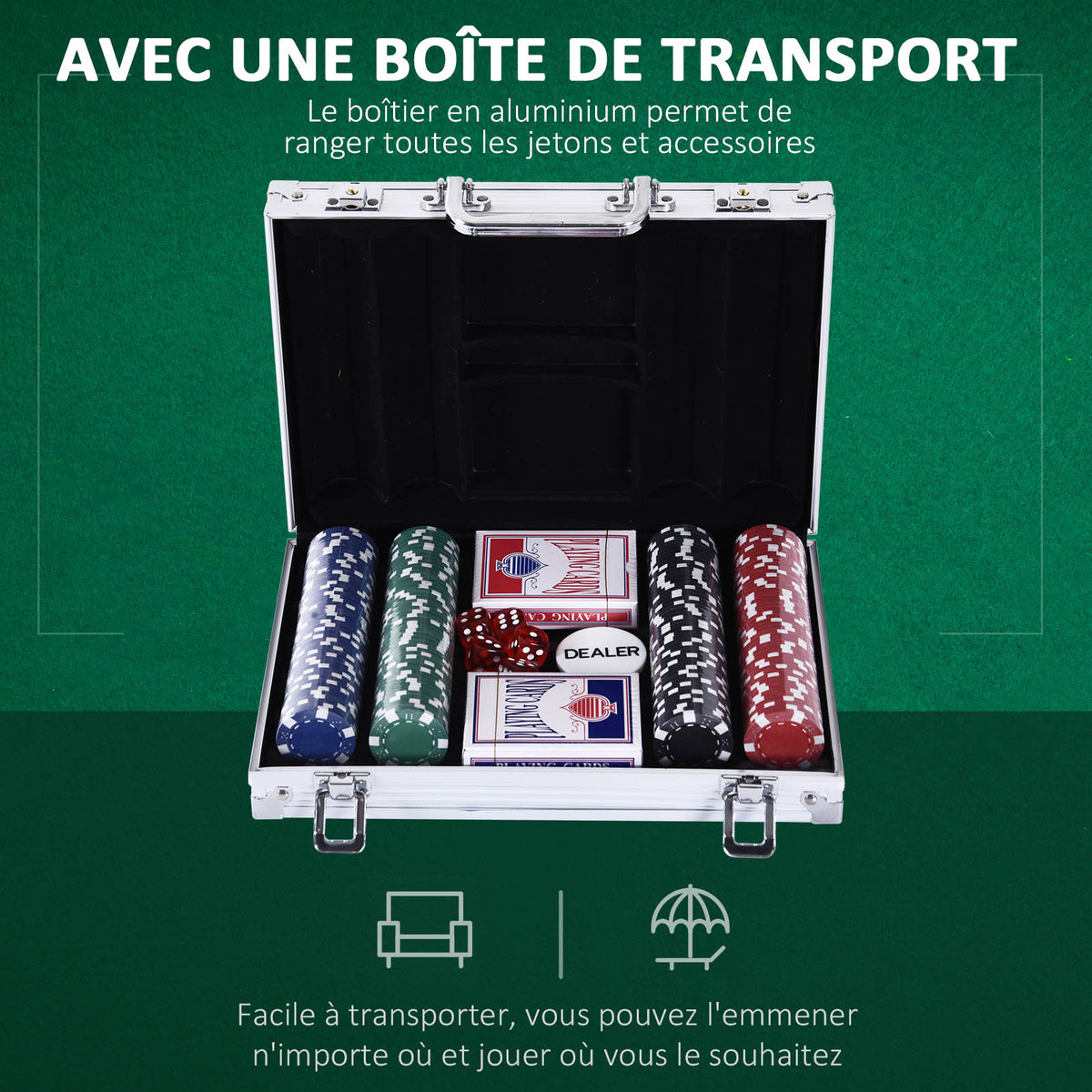 Mallette de Poker Coffret de Poker Complet avec 200 jetons 2 Jeux de Cartes + 2 clés Aluminium-3