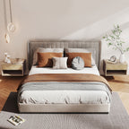 Lot de 2 tables de chevet murales, tables de nuit, tiroir, compartiment ouvert, plateau, 37 x 32 x 21 cm, bois naturel-1