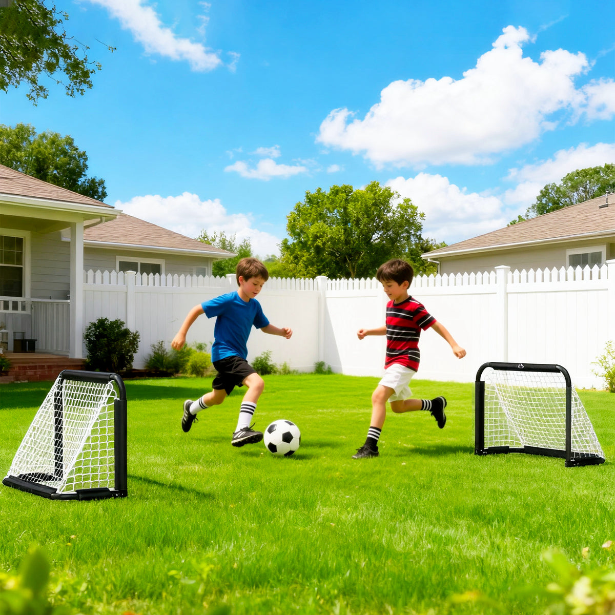 Lot de 2 Mini Cages de Football Pliables avec Filet et Piquets d'Ancrage au Sol, Métal Époxy et Oxford, 90x36x60cm, Noir-7