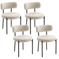Lot de 4 Chaises Salle à Manger Chaises de Cuisine Rembourrées en Tissu Bouclette Dossier Incurvé Pieds en Acier Beige-0
