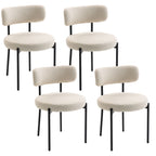 Lot de 4 Chaises Salle à Manger Chaises de Cuisine Rembourrées en Tissu Bouclette Dossier Incurvé Pieds en Acier Beige-0
