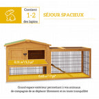 Clapier de sol cage à lapin niche supérieure avec rampe enclos extérieur porte verrouillable 150 x 52,5 x 68 cm jaune-3