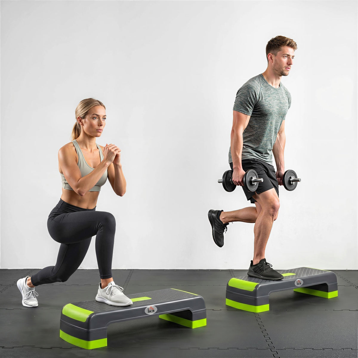 Stepper aérobic fitness hauteur réglable 3 niveaux surface antidérapante 78 x 28 x 20 cm vert et gris-7