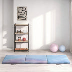 Tapis de gymnastique yoga pilates fitness pliable en 3 panneaux avec poignées revêtement synthétique 180 x 60 x 5cm bleu-1