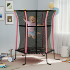 Trampoline pour enfant 1,22 x 1,11 x 1,9 m filet de sécurité porte zippée 6 poteaux rembourrés inclus rose noir-9