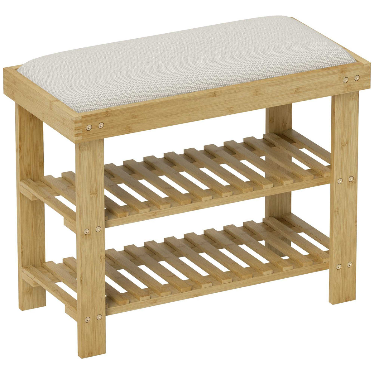 Banc à chaussures en bambou, étagère à chaussures à 3 niveaux, style scandinave, 60 x 29 x 49 cm, crème et bois naturel-0