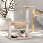 Arbre à chat 3 griffoirs grattoirs sisal naturel plateforme hamac et boule suspendue dim. 50L x 36l x 70H cm peluche courte beige-1