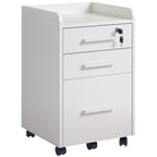 Caisson de bureau rangement bureau sur roulettes 3 tiroirs 1 verrouillable 1 trieur dossiers en bois blanc-0