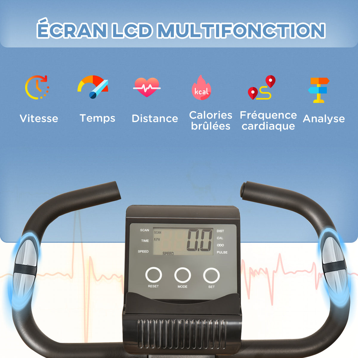 Vélo d'Appartement Pliable 4-en-1 - Ergomètre Magnétique Silencieux avec Cordes de Résistance - Sport Maison et Cardio-training avec Roulettes, Selle Confort et LCD (Max 120kg), Noir-3