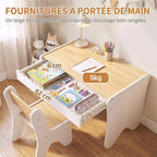 Bureau et Chaise pour Enfant 2 Pièces, Ensemble Table d'Activité avec Tiroir, 3 à 8 Ans, Blanc et Bois Naturel-5