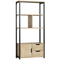 Bibliothèque style industriel 3 étagères placard porte 2 tiroirs 58 x 24 x 122 cm effet bois naturel acier noir-0