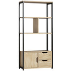 Bibliothèque style industriel 3 étagères placard porte 2 tiroirs 58 x 24 x 122 cm effet bois naturel acier noir-0