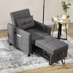 Fauteuil convertible 1 place 3 en 1 dossier réglable en 3 positions oreiller inclus 2 poches latérales 69x82x85cm gris-1