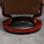 Fauteuil relax inclinable repose-pieds réglable pivotant 360° piètement bois revêtement PU respirant et doux marron-8