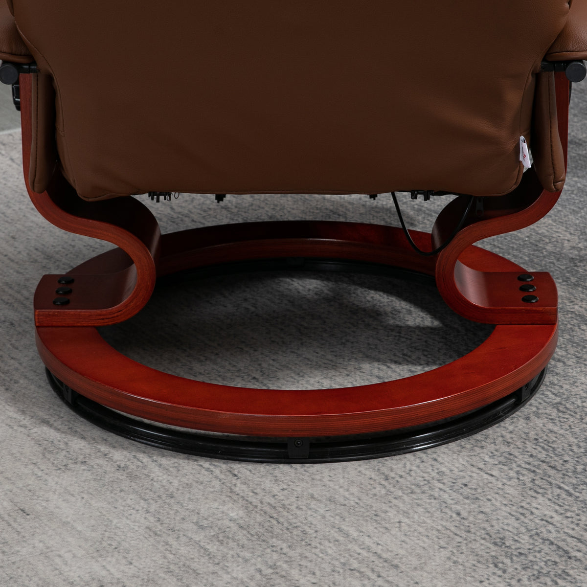 Fauteuil relax inclinable repose-pieds réglable pivotant 360° piètement bois revêtement PU respirant et doux marron-8