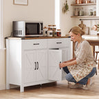 Buffet meuble de rangement style rural 2 tiroirs et 2 placards avec étagères réglables, 120 x 39,3 x 82,5 cm, blanc-5