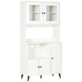 Armoire de cuisine avec 3 placards, niches, étagères réglables, portes vitrées, passe-câble, 90x40x180cm, blanc-0