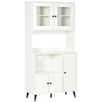Armoire de cuisine avec 3 placards, niches, étagères réglables, portes vitrées, passe-câble, 90x40x180cm, blanc-0