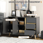 Buffet bas meuble de rangement sur pieds style scandinave 2 portes 3 tiroirs 120 x 40 x 80 cm gris anthracite-3