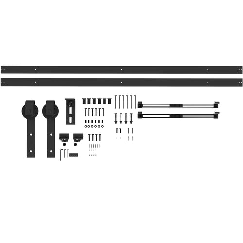244 CM quincaillerie de porte coulissante sans perçage kit de rail pour porte de grange simple en acier noir-0