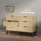 Commode 6 tiroirs Commode moderne pour chambre à coucher avec design anti-basculement 110L x 40l x 75H cm Aspect bois-2