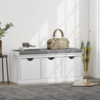 Banc chaussures entrée, banc de rangement avec 3 tiroirs amovibles et coussin rembourré en tissu aspect lin, blanc-9