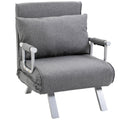 Fauteuil chauffeuse canapé-lit Convertible 1 Place déhoussable Grand Confort Coussin Pieds accoudoirs métal Lin Gris Clair-0