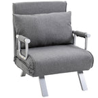 Fauteuil chauffeuse canapé-lit Convertible 1 Place déhoussable Grand Confort Coussin Pieds accoudoirs métal Lin Gris Clair-0