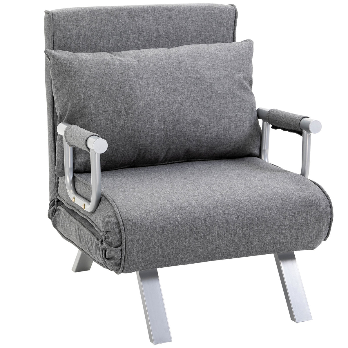 Fauteuil chauffeuse canapé-lit Convertible 1 Place déhoussable Grand Confort Coussin Pieds accoudoirs métal Lin Gris Clair-0