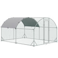 Grand enclos poulailler 10,64 ㎡ parc grillagé toit anti-UV porte verouillable 2,8 x 3,8 x 1,97 m argenté-0