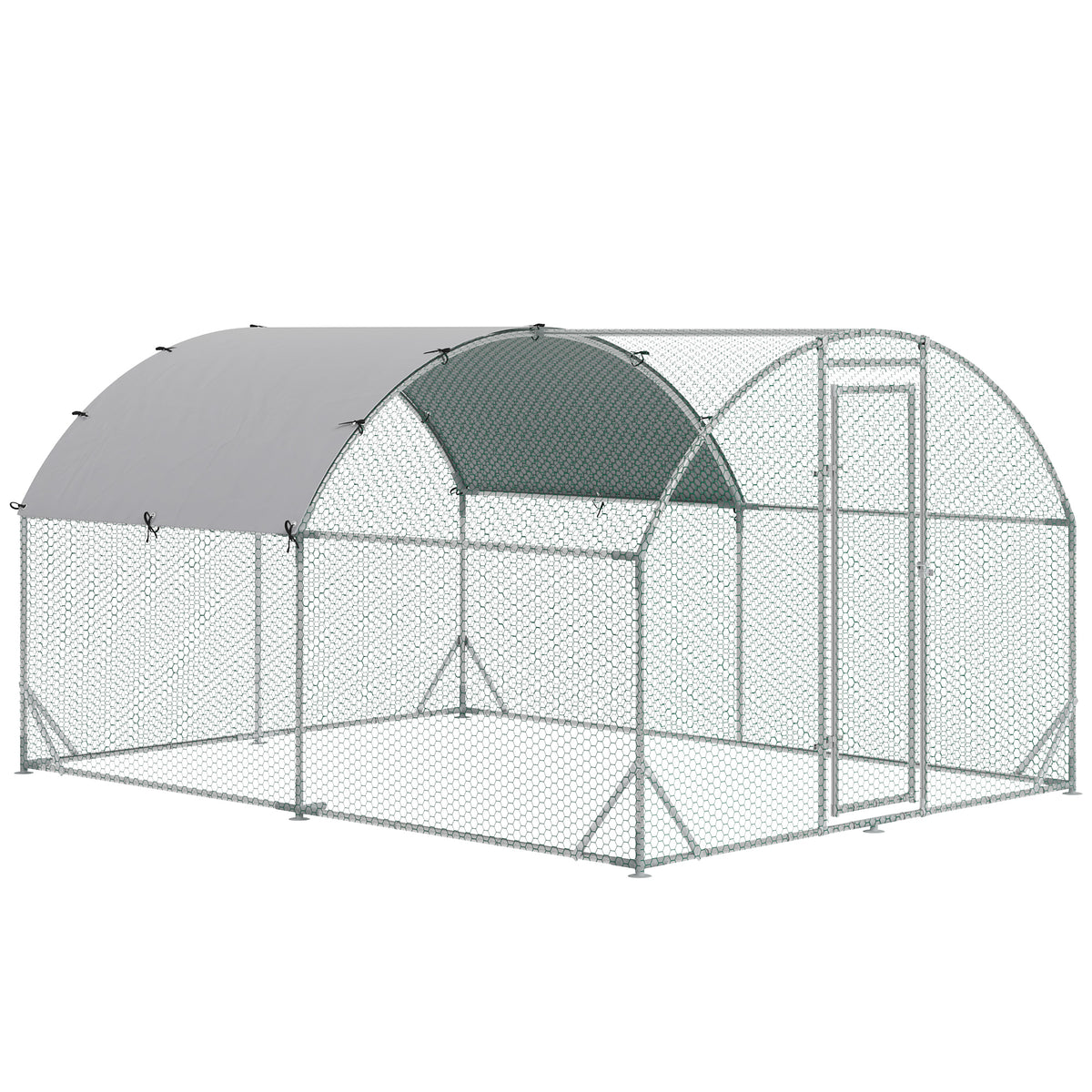 Grand enclos poulailler 10,64 ㎡ parc grillagé toit anti-UV porte verouillable 2,8 x 3,8 x 1,97 m argenté-0