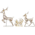 Lot de 2 Rennes de Noël avec Traîneau Lumineux 3 Pièces, 240 LED Blanc Chaud, 8 Modes et Minuterie, 78x22x105cm, Marron-0
