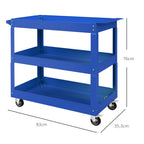 Chariot desserte d'atelier acier 3 plateaux sur roulettes avec poignée charge max. 150 kg 83 x 35,3 x 76 cm acier bleu-2