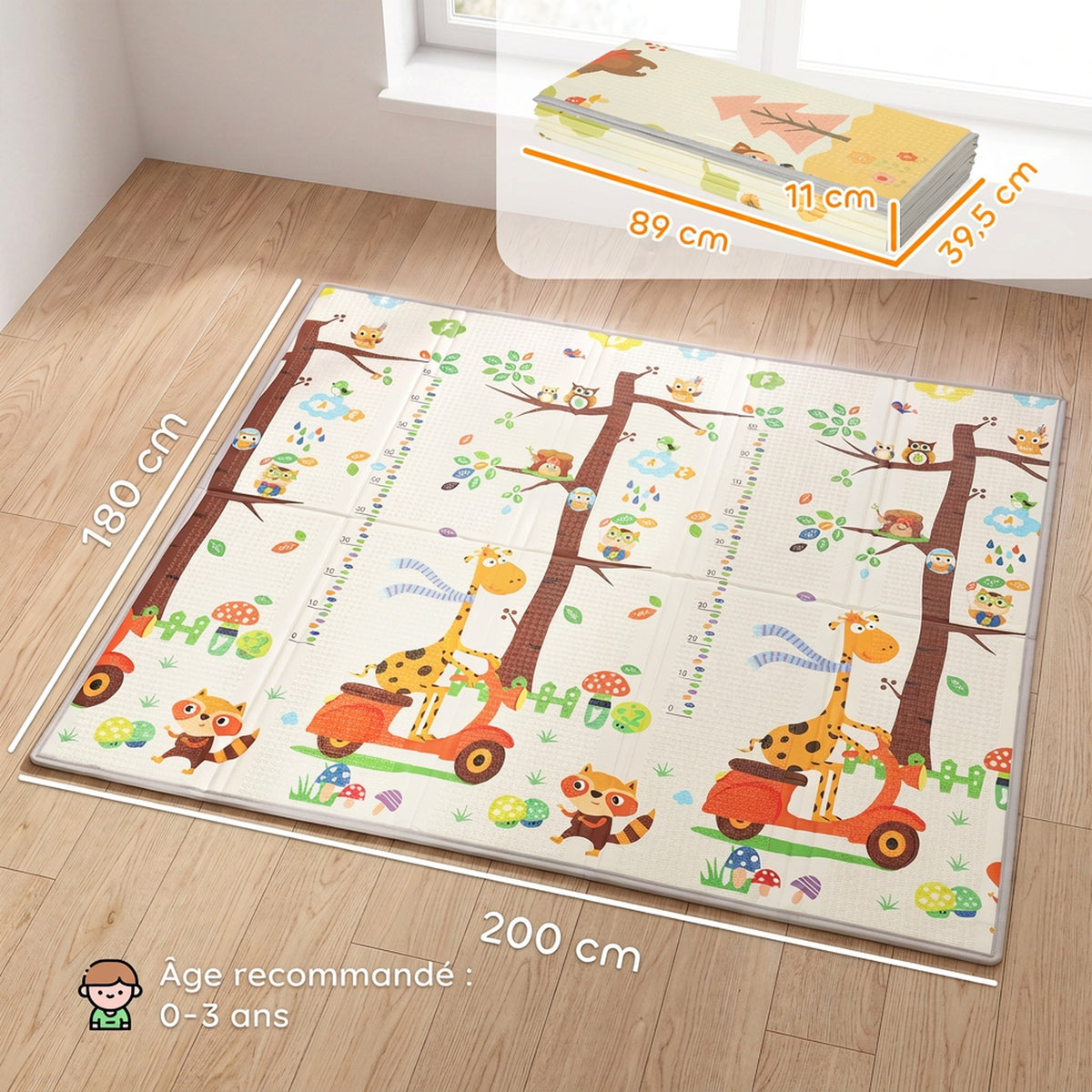 Tapis d'Éveil Bébé Pliable et Réversible, 200 x 180 cm, Tapis de Jeu en Mousse Épais, Antidérapant et Imperméable-2