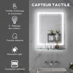 Miroir rectangulaire mural lumineux LED de salle de bain 80 x 60 cm-3