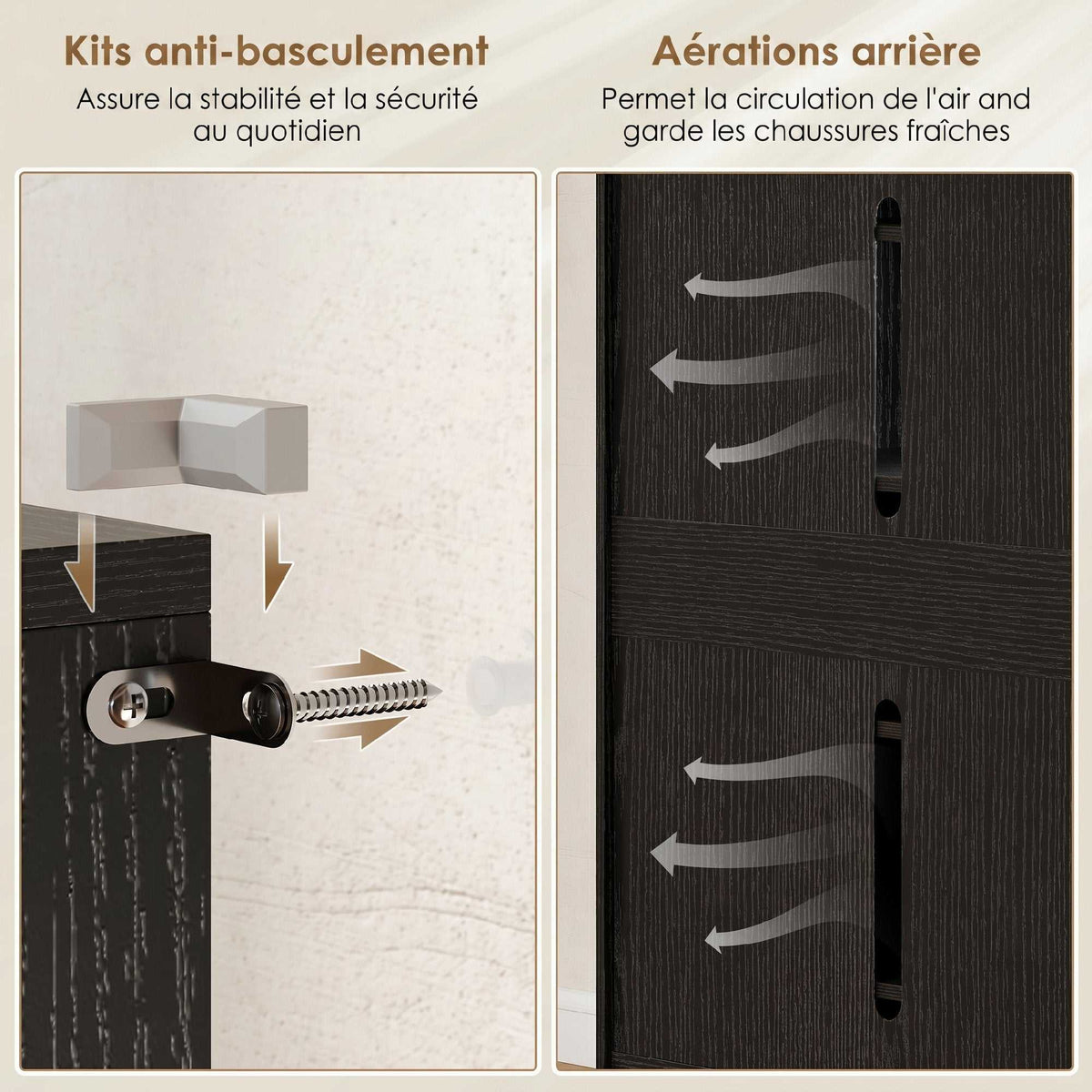 Meuble à chaussures 20 paires armoire à chaussures à haute brillance 5 niveaux étagères réglables 72x34x103cm noir-6