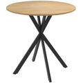 Table à manger ronde pour 2 personnes avec plateau aspect bois et piètement croisé en acier, blanc chêne-0