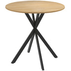 Table à manger ronde pour 2 personnes avec plateau aspect bois et piètement croisé en acier, blanc chêne-0