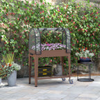 Jardinière surélevée avec bâche transparente, 2 roulettes et 1 étagère inférieure, dim. 80L x 40l x 120H cm-1