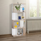 Bibliothèque à 4 niveaux, meuble de rangement en forme de S avec étagères, étagère de rangement pour salon, chambre bureau, 60 x 24 x 148 cm, bois naturel et blanc-5