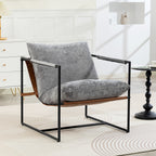 Fauteuil salon, fauteuil d'appoint rembourré en velours imprimé, large assise et structure en acier, 77x91x80cm, gris-9
