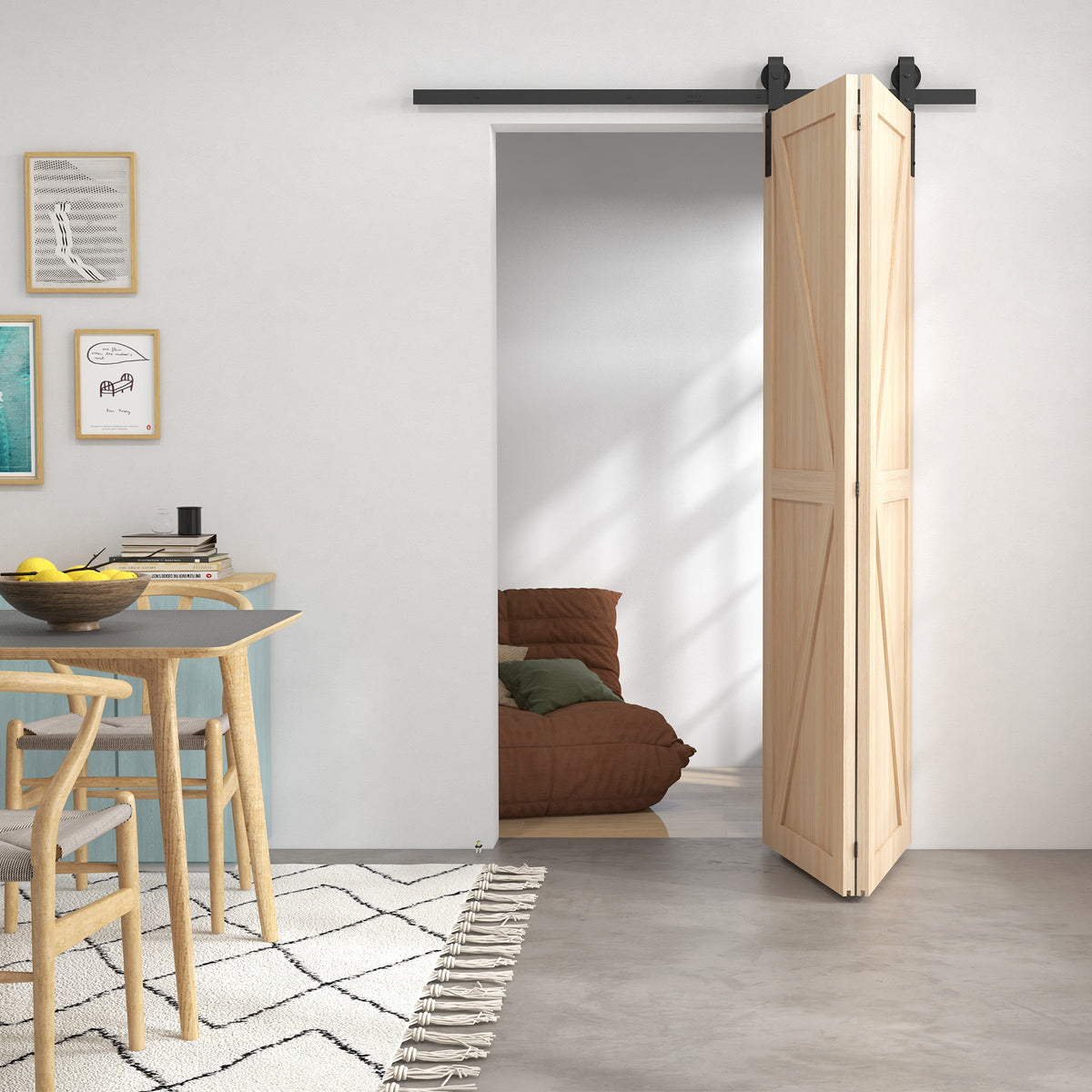 152,5 CM Quincaillerie de porte coulissante pliante kit de rails de porte de grange coulissante en acier pour 2 portes-8