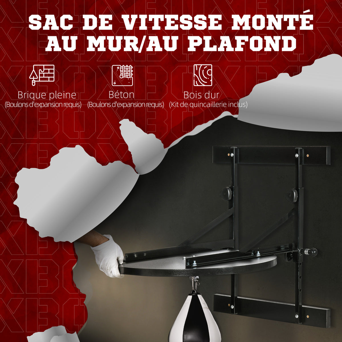 Poire de vitesse boxe sac de frappe adulte avec pivotant rotule 360° pompe montage mural ou plafonnier noir et blanc-3