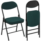 Lot de 2 chaises pliantes chaises de salle à manger portables avec assises et dossiers rembourrés en velours côtelé bleu-0